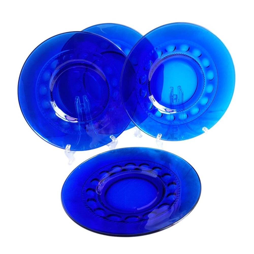 Set Of 4 Indiana Glass Cobalt Blue Kings Crown Salad Dessert Plates